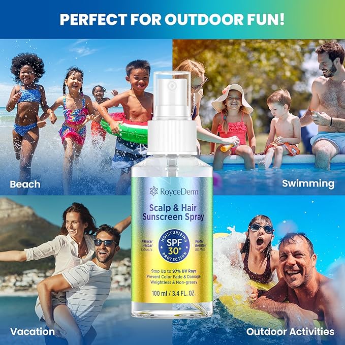 Hair and Scalp Sunscreen Spray SPF 30+: UV Protection, 80-Min Water-Resistant, Non-Greasy - Scalp Sunscreen Mist for Beach, Pool & Outdoor Activities - 100ml