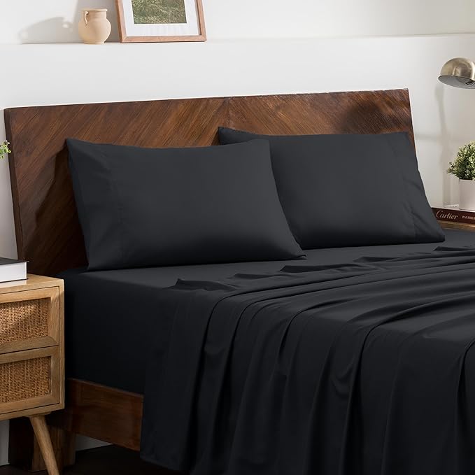 Bare Home Microfiber Pillow Cases - Standard Size Set of 2 - Cooling Pillowcases - Double Brushed - Easy Care - Envelope Closure (Standard Pillowcase Set of 2, Black)