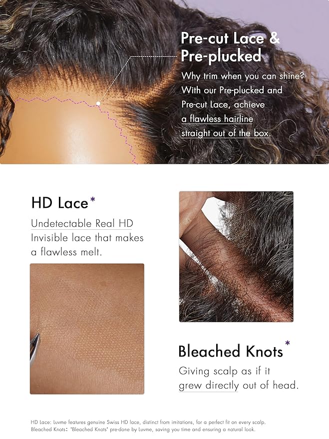 LUVME HAIR 10 Inch Blonde Highlight Short Curly Human Hair Wig Glueless Pre Plucked Left C Parted Ombre Bob Wig, Ready to Go Pre Cut HD Lace Closure Wig