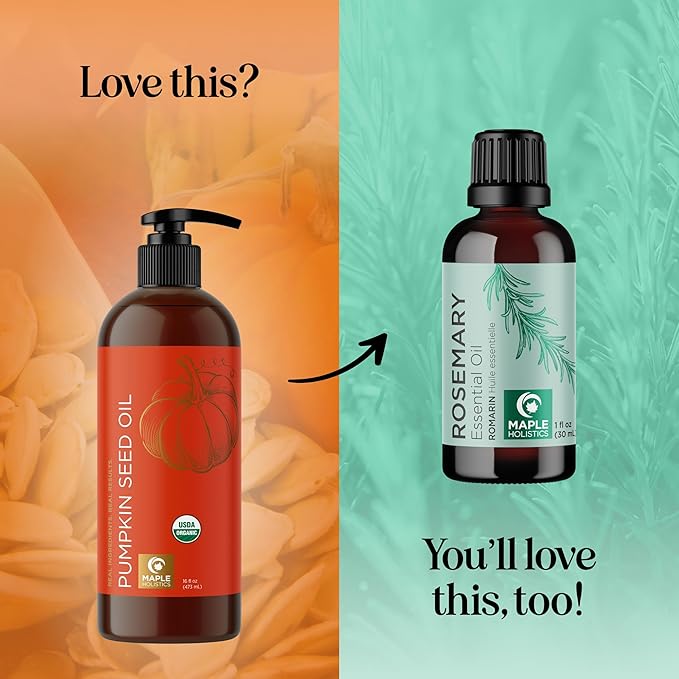 Pumpkin Seed Oil Organic Certified - 100% Pure Organic Pumpkin Seed Oil for Hair and Anti Aging Face Oil - USDA Organic Hair Oil for Dry Hair and Volume - Virgin Cold Pressed & Unrefined (16oz)