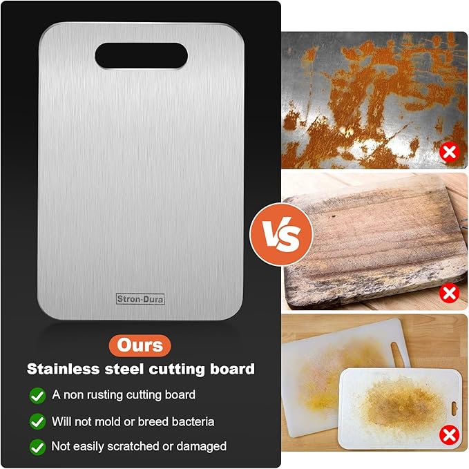 Stron- Dura Cutting Board - 304 Food Grade Stainless Steel Cutting Boards for Kitchen- for cutting Meat, Fruit, Vegetables, Outdoor or Indoor 11.5" X 8" (1, Small)