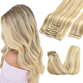 GOO GOO Clip in Hair Extensions Real Human Hair, Remy Human Hair Extensions Clip ins for Women, Natural Human Hair, 20inch 150g 9Pcs, 18A/613A Dark Blonde Highlighted Bleach Blonde