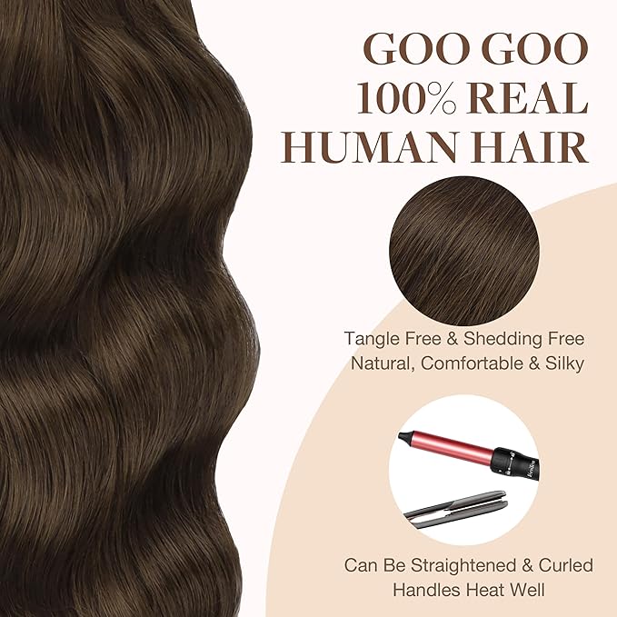 GOO GOO Tape in Hair Extensions Human Hair, 4A Chocolate Brown, 10inch 60g 40pcs, Skin Weft Seamless Invisible, Silky Straight with Thick Ends, Remy Human Hair
