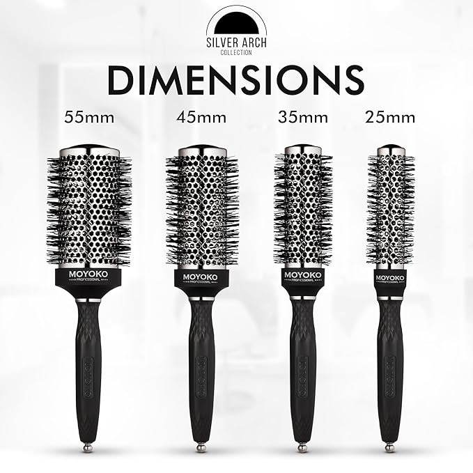 Silver Arch Round Brush for Blow Out (55mm) Professional Metal Round Hair Brush for Blow Drying Hair with Sectioning Pin, Salon Quality with Anti-Static Ionic Technology