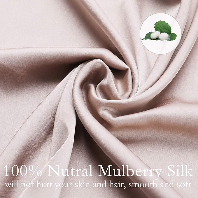 Silk Pillowcase Set, 2 Pack, 100% Mulberry Silk, Hypoallergenic, Soft, Breathable, Reduces Wrinkles, King Size, Apricot Gray