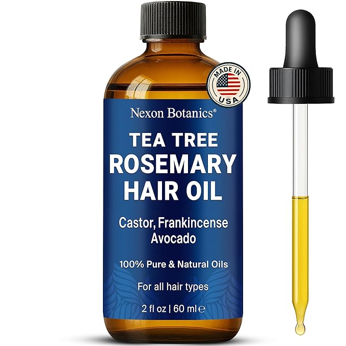 Tea Tree Rosemary Oil for Hair Growth 2 fl oz - Scalp Treatment with Castor, Frankincense & Avocado Oils - For Dry, Damaged Hair - Nexon Botanics