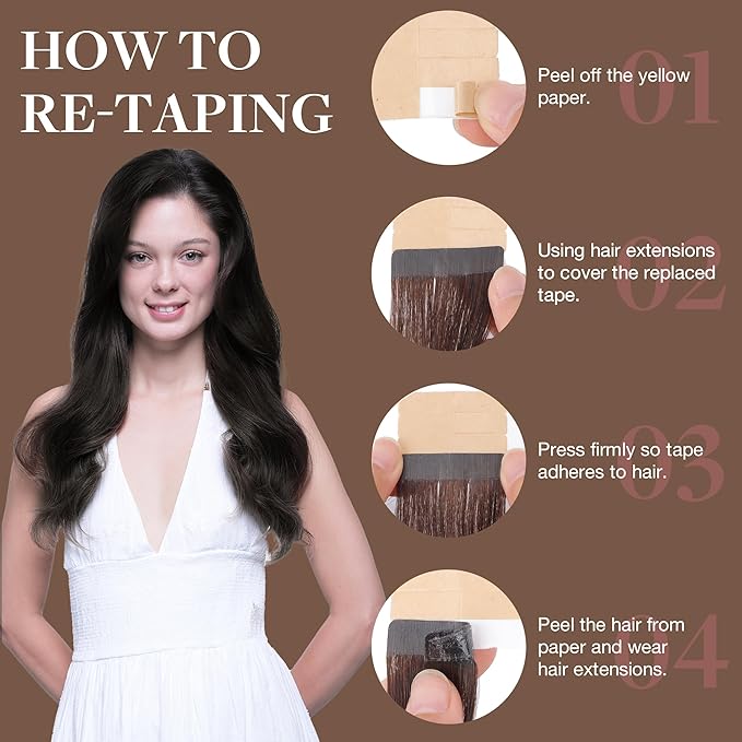 GOO GOO Tape in Hair Extensions Human Hair, 2 Dark Brown, 22inch 30g 10pcs, Skin Weft Seamless Invisible, Silky Straight with Thick Ends, Remy Human Hair