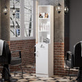 Wall Mount Salon Stations for Hair Stylist, Hair Salon Storage Cabinet, Beauty Barber Station with Lockable Drawer, Shelves, Storage Cabinet, White