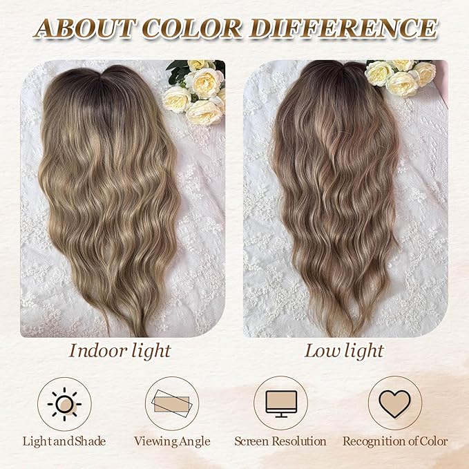 MORICHY Hair Topper for Women with Thinning Hair 20inch Long Wavy HairToppers with Bangs 6.5"x6.5" Large Base Synthetic Wiglets Ombre Dark Blonde