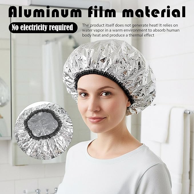 Aluminum Hair Cap Heat Cap For Deep Conditioning 3pcs Aluminum Foil Double Layer Steam Caps, Thickened Shower Cap For Hot Oil Treatment Reusable Hair Processing Caps For Home And Salon Use