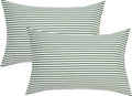 JELLYMONI 100% Natural Cotton Striped Standard Pillowcases Set, 2 Pack White and Green Stripes Pattern Printed Pillow Covers with Envelope Closure(Pillows are not Included)