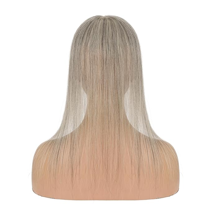 Hairro Human Hair Toppers Free Parted, 3.5x4.7" Base Hand-wovened 100% Real Hairpieces, with Invisible Clips-in for Women, for High Hairline/Adding Volume on Top, 10 Inch Blondish Grey Mix Silver