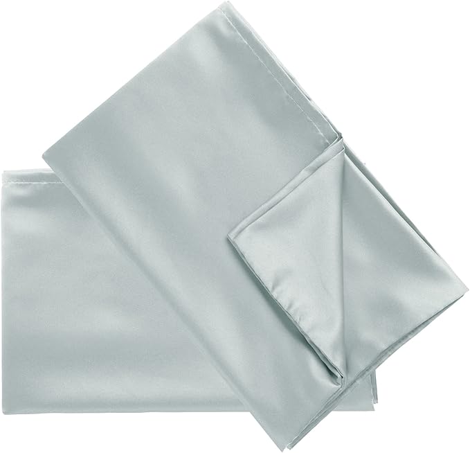 uxcell 2 Pack Silk Satin Pillowcase for Hair and Skin, Cool, Silky, Soft Breathable Pillow Cases Standard Size 20x26 Inch Sateen Pillowcase Light Gray with Envelope Closure