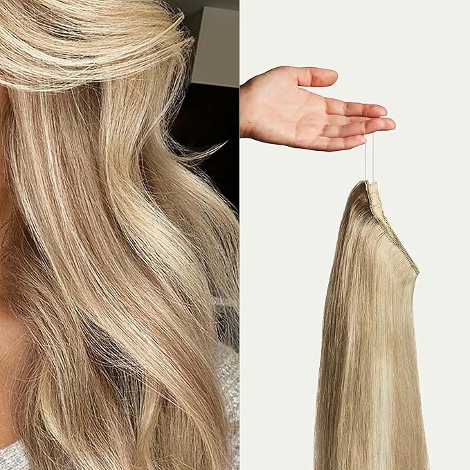 Luxy Hair 20" Dimensional Cream Blonde Halo Clip-In Hair Extensions (180 grams) 100% Remy Human Hair, Quick Volume, 1-Piece Set plus 2 option pieces, Blends Easily