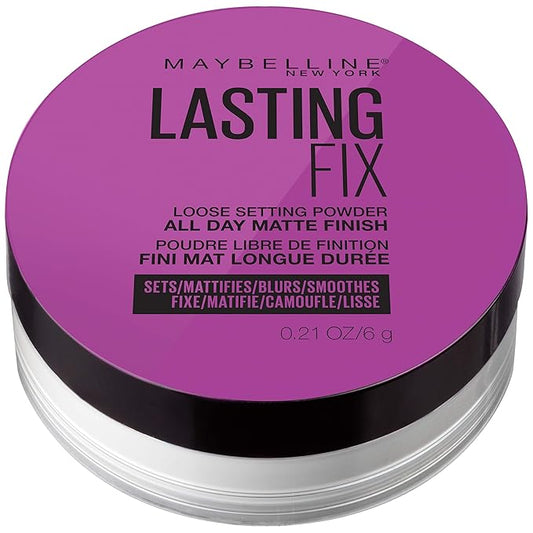 Maybelline Facestudio Lasting Fix Setting + Perfecting Loose Powder Makeup, All Day Matte Wear, Minimizes Shine, Sets Foundation Makeup, Translucent, 0.21 oz.
