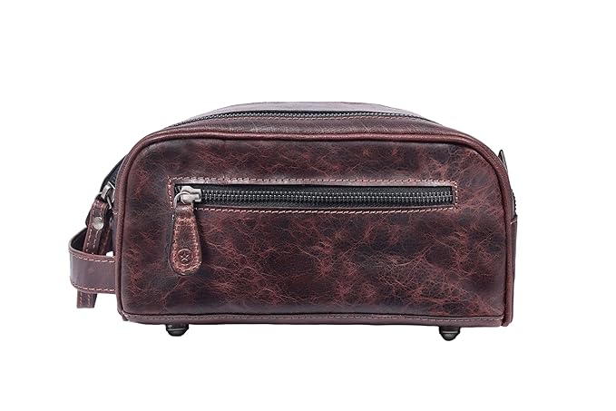 10" Premium Leather Toiletry Travel Pouch With Waterproof Lining | King-Size Handcrafted Vintage Dopp - Kit, Gift for Father's Day By Aaron Leather Goods