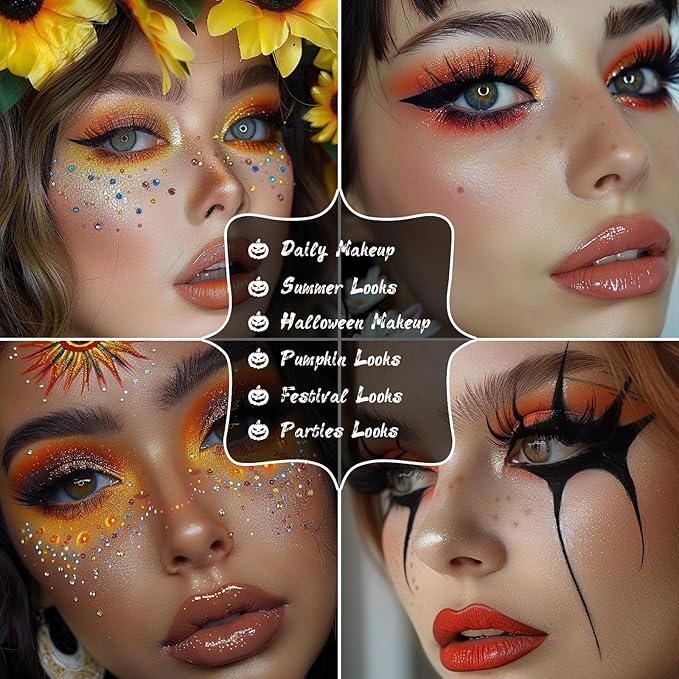 UCANBE Orange Eyeshadow Makeup Palette, 15 Colors Vibrant Shimmer Matte Glitter Eye Shadow Pallet, High Pigmented Warm Yellow Sunset Red Coral for Fall Cosplay Halloween Costume Parties Pumpkin Makeup