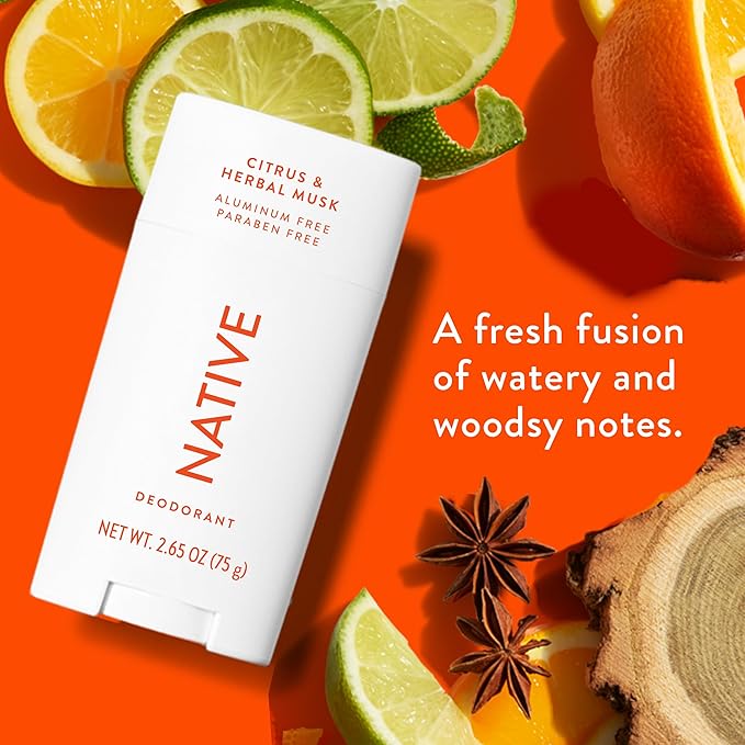 Native Deodorant | Natural Deodorant for Men, Aluminum Free with Baking Soda, Probiotics, Coconut Oil and Shea Butter | Citrus & Herbal Musk
