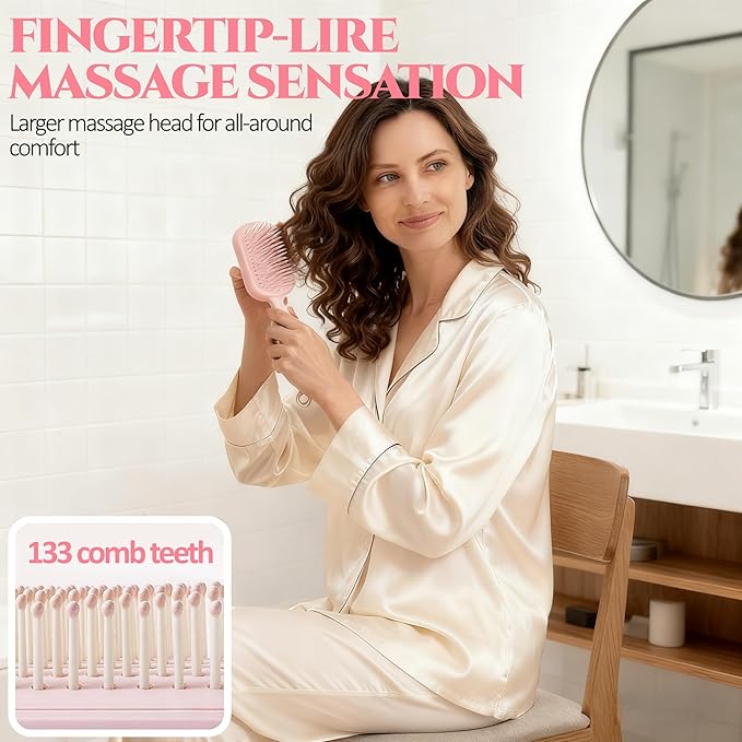Self Cleaning Hair Brush, Retractable Hair Brush, Massage Comb With Retractable Bristles,Ergonomic Handle Hair Comb,One-pull Clean Anti Static Brushs, Hairs Styling Tools for All Hairs Types (Pink)