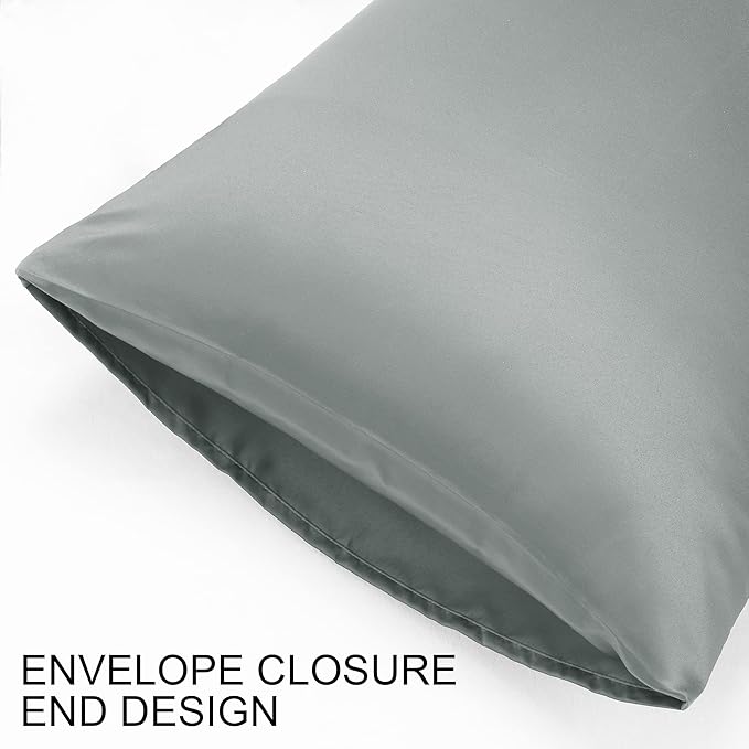 uxcell 2 Pack Silk Satin Pillowcase for Hair and Skin, Cool, Silky, Soft Breathable Pillow Cases King Size 20x36 Inch Sateen Pillowcase Grey with Envelope Closure