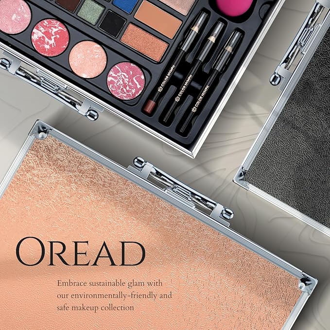 Makeup Kit for Women,All in One Makeup Gift Set for Girls in Cosmetic Train Case (Gold) With Mirror,Full Starter Cosmetic Kit Includes Eyeshadow Palette,Lipgloss,Blushes