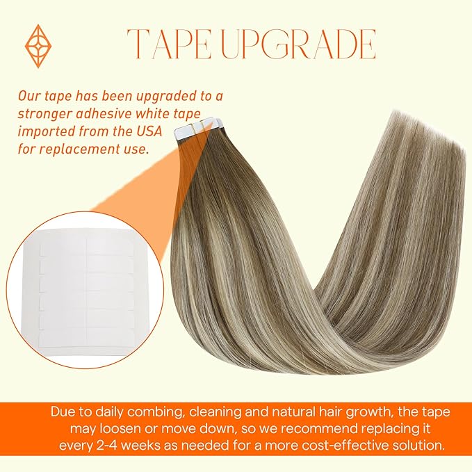 Full Shine Balayage Tape in Hair Extensions Human Hair 18 Inch Invisible Tape in Hair Extensions Color 6 Brown Fading to 6 and 60 Platinum Blonde 50Gram 20Pcs Blonde Straight Hair Extensions Tape in