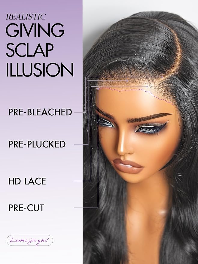LUVME HAIR All-Day Comfort Real Glueless 7x6 HD Lace Wig 200% Density Hair PartingMax Lace Wigs Loose Body Wave Lace Front Wigs Human Hair Pre Cut Plucked Lace Frontal 20 Inches Natural Black Color