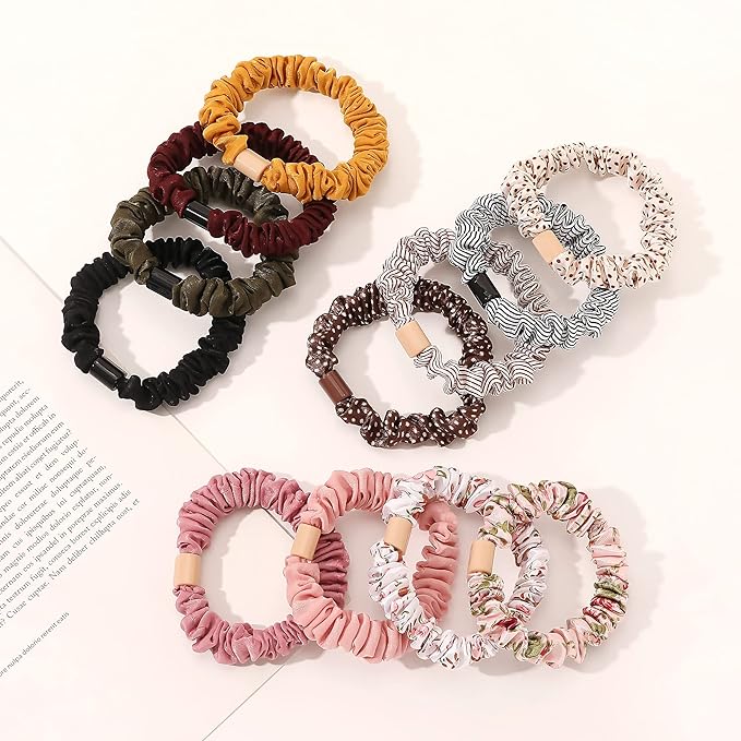 Silk Hair Ties Satin Scrunchies - Small Mini Scrunchy for Women Thick Hair Accessories Cute Soft No Slip Hair Elastics Ponytail Holder for Curly Hair No Damage Hairties Gift for Girl