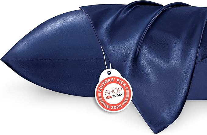 Bedsure Satin Pillowcases, Similar to Silk Pillow Cases Queen Size Set of 2, Pillow Case for Sleeping Women with Envelope Closure, Gifts for Women Men, Navy, 20x30 Inches, 2pcs