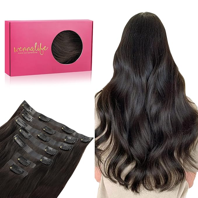 WENNALIFE Seamless Clip In Hair Extensions, 16 Inch 130g 7pcs Dark Brown Hair Extensions Clip in Human Hair Invisible PU Skin Weft Natural Remy Human Hair Extensions