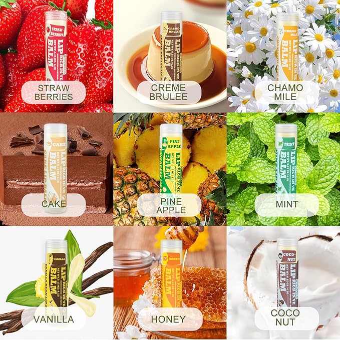 Lip Balm Variety Pack - 9 Delicious Flavors - Natural Lip Balm in Bulk with Vitamin E and Coconut Oil - Moisturizing, Soothing, and Repairing Dry and Chapped Lips