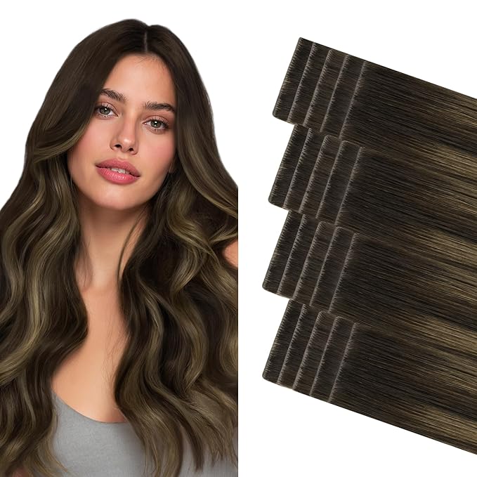 GOO GOO Invisi Edge Tape in Hair Extensions Human Hair, 2/6/2 Balayage Dark Brown to Chestnut Brown, 20pcs 18inch 50g, Virgin Remy Hair, Seamless Injected Tape, Natural Look