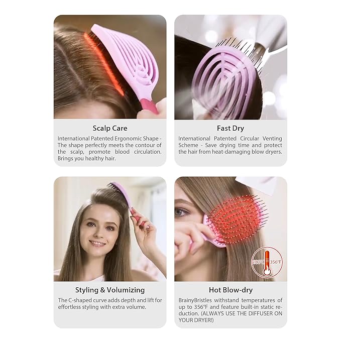 NuWay 4Hair C Brush - Professional Curved Hairbrush - Vented Design Delivers Smoothing And Volumizing Drying Experience - Heat Resistant Bristles For Drying Detangling and Styling - Sky Blue - 1 Pc