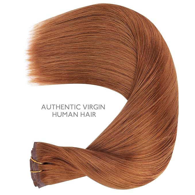 WENNALIFE Seamless Clip In Hair Extensions Human Hair, 16 Inch 130g 7pcs Dirty Ginger Real Hair Extensions Clip in Human Hair Invisible PU Skin Weft Natural Remy Human Hair Extensions