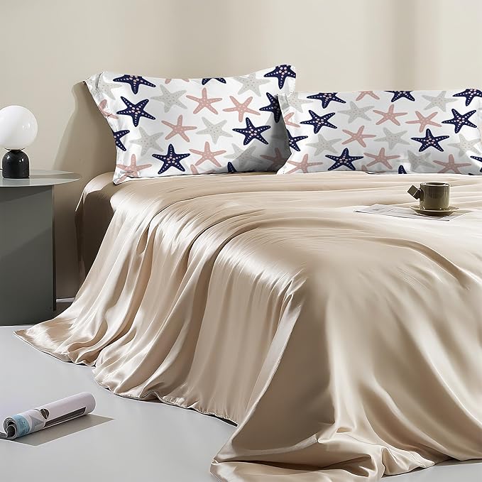 Satin Pillowcase 1 Pack-Sea Starfish Modern Silky Pillow Cover for Hair and Skin,King Size 20x36 Inch Soft Cooling Printed Pillow Cases with Hidden Zipper,Gifts for Women Men