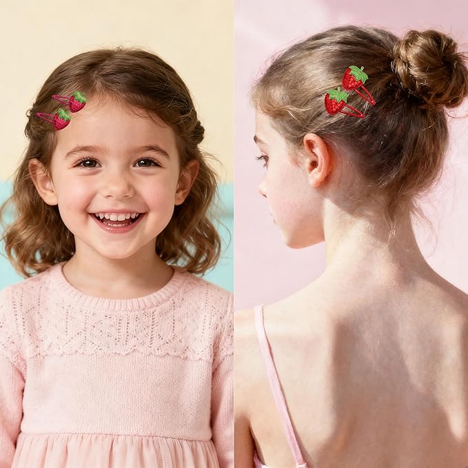6PCS Strawberry Hair Clips, Sparkly Sequin Hair Barrettes, Snap Hairpins Hair Accessories, for Women and Girls Hair Styling Accessories(Pink, Red and Rose Colors)