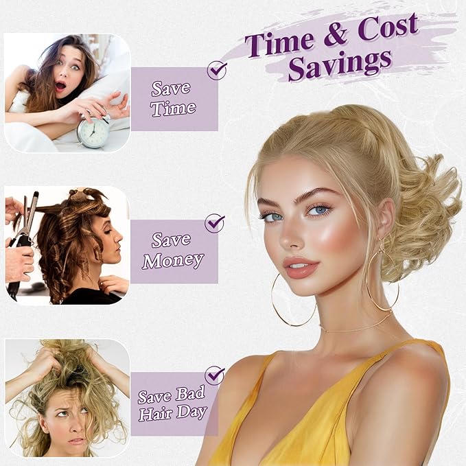 BARSDAR Drawstring Comb Clip Ponytail Extension - 10 Inch Short Wavy Clip in Ponytails Hairpieces for Women - Synthetic Gray Ponytail Extension Fake Pony Tails - Blonde Mix Gray