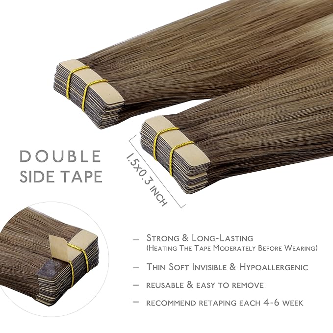 WENNALIFE Tape in Hair Extensions Human Hair, 20pcs 50g 16 inch Sandy Brown to Platinum Blonde Remy Hair Extensions Straight Human Hair Tape in Extensions Skin Weft Tape Extensions