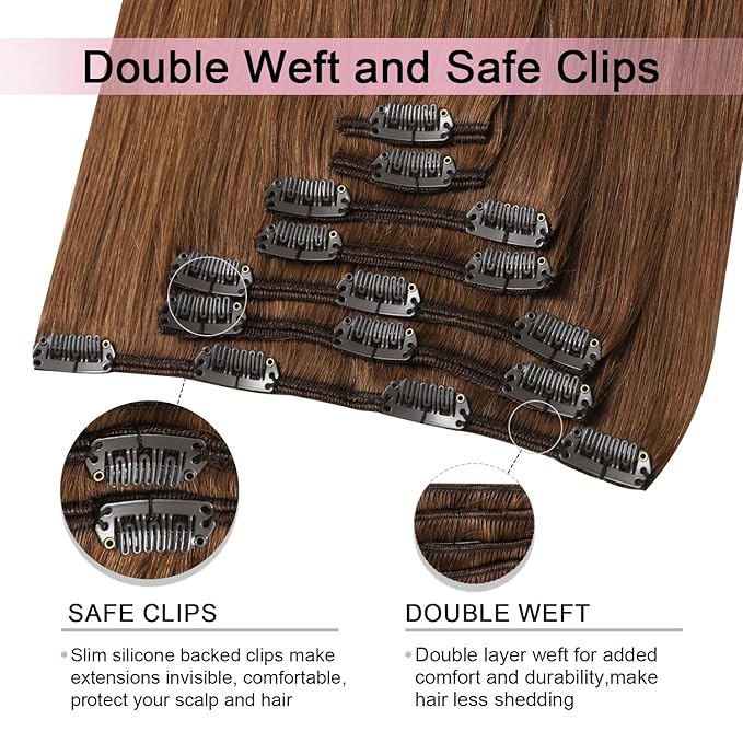 Pro2.0 Remy Real Human Hair Extensions Clip ins 120g Thick 7pcs Color #33 Dark Auburn Copper Remy Clip in Hair Extensions Real Human Hair 16inch Seamless Double Weft for Women（#33-16inch）
