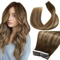 LaaVoo Tape in Hair Extensions Balayage Human Hair Tape in Extensions Ombre Light Brown to Ash Brown Mixed Brown 40pcs 100 Grams 16 Inch