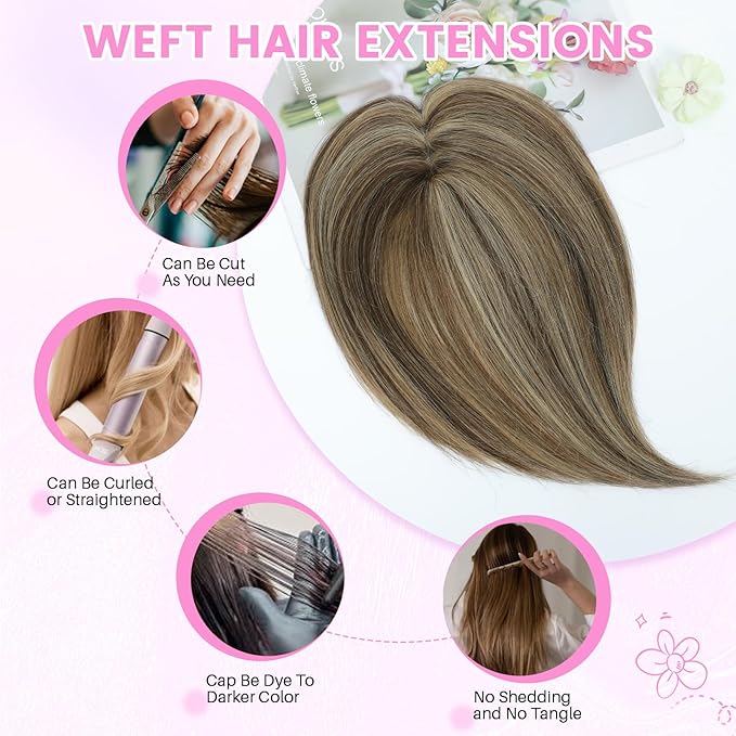 YAMI Hair Toppers for Women Fluffy Human Hair Topper 10inch Handmade Swiss Base Hairpieces 360° Cover Hairloss (Medium Brown with Highlight)