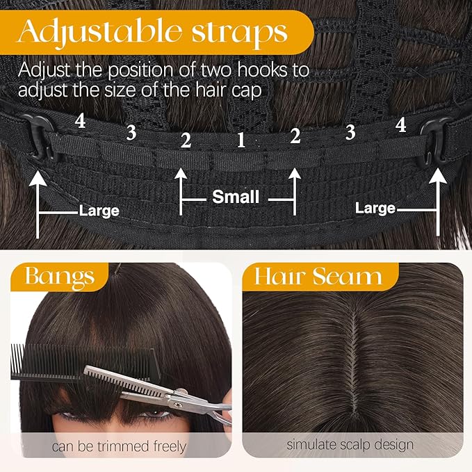 SOFEIYAN Long Straight Layered Wig with Bangs 24 Inch Synthetic Natural Hair Wig Soft Heat Resistant Long Wigs for Women Daily Party Use
