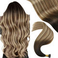 YoungSee I Tip Extensions Brown Balayage 22In Human Hair I Tip Extensions Ombre Dark Brown to Blonde with Brown I Tip Hair Extension Human Hair For Women 50s 50g Cold Fusion Hair Extension