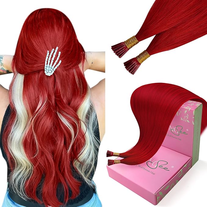 YoungSee Itip Human Hair Extensions Red Itip Hair Extensions Real Human Hair Red 14Inch 40s Tip Hair Extension Cold Fusion Hair Extension Colored for Party Highlights