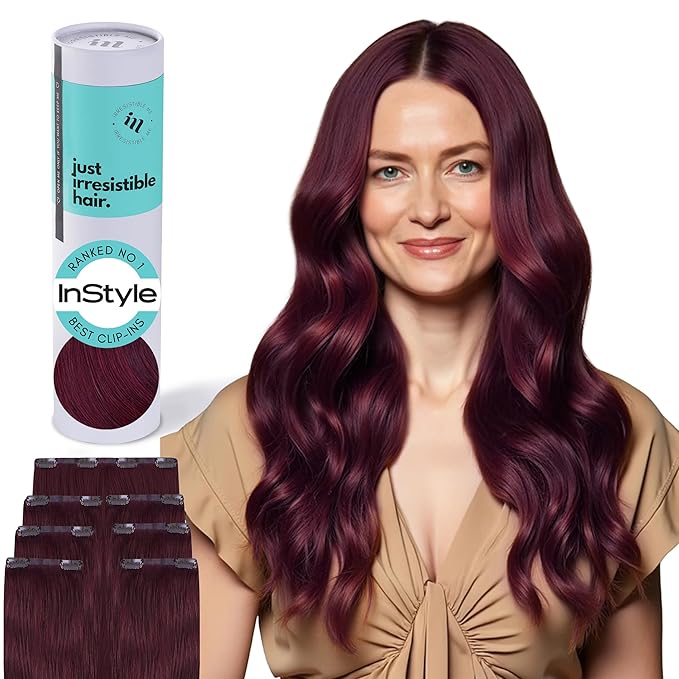 Irresistible Me Real Human Hair Extensions Clip Ins – 100% Human Hair Clip In Extensions for Length & Volume – Invisible Extension – Heat Resistant & Dyeable – Cherry Red, 14 Inches