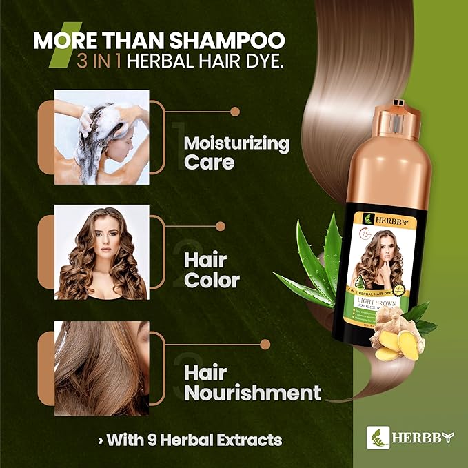 Hair Color Shampoo for Gray Hair Coverage&Color Transform with 9 Herbal Extracts –Long Lasting(6-8 Weeks),Shiny,Evenly Colored,Instant Hair Dye Shampoo&Conditioner, 500 Ml (LIGHT BROWN COLOR)