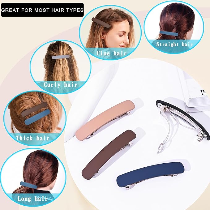Fsmiling Hair Barrettes for Women French Hair Barrette Clip Medium Matte Hair Clips Barrette No Slip Hair Accessories 4-Pack