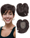 QUEENTAS Brown Short Hair Toppers for Women with Thinning Hair 360°3D Cover with 3 Clips Hair Pieces Wispy Bangs 4.6"*3.6" Coverage(Dark Brown/#2)
