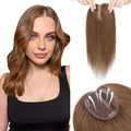 Hairro 100% Human Hair Topper No Bangs, Real Clip in Hair Hairpieces for Women, 3.94x4.72" Silk Base for Thinning Receding High Hairline, 10 Inch Mocha Brown Side Part