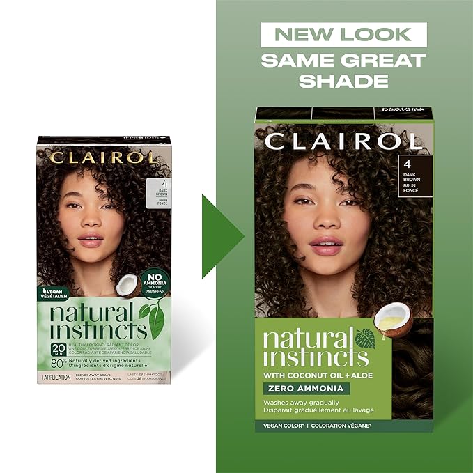 Clairol Natural Instincts Demi-Permanent Hair Dye, 4BZ Dark Bronze Brown Hair Color, Pack of 1